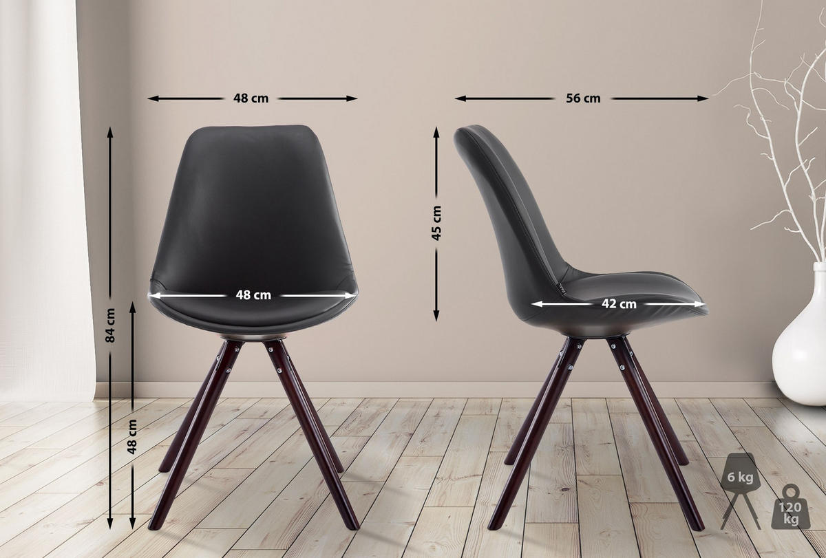 STUHL Lederlook Schwarz - Schwarz/Cappuccino, Holz/Textil (48/84/56cm) - CLP
