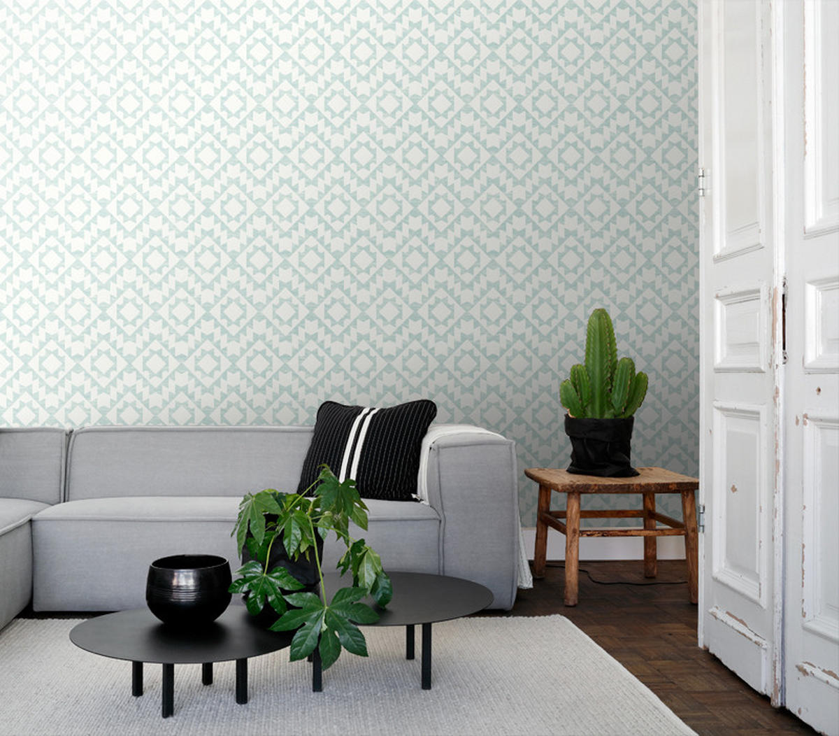 TAPETE Marrakescher Aztec-Teppich 53 cm x 10.05 m - Grün, Papier (53/1000cm) - ESTAhome