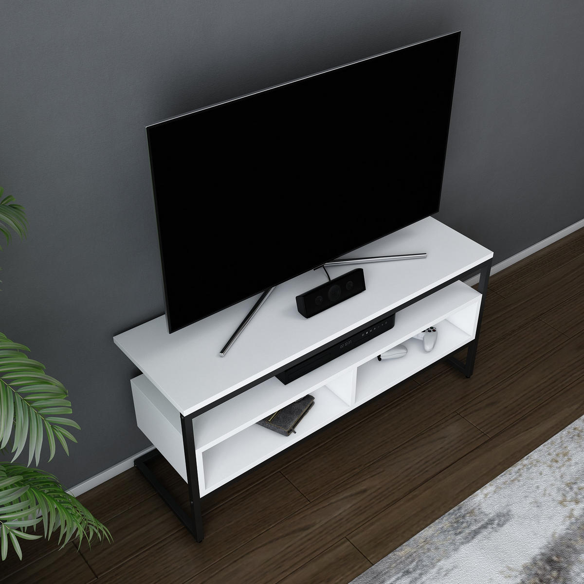 TV-ELEMENT Merrion Schwarz und Weiß - Schwarz/Weiß, Holzwerkstoff (111/51/35cm) - Decorotika