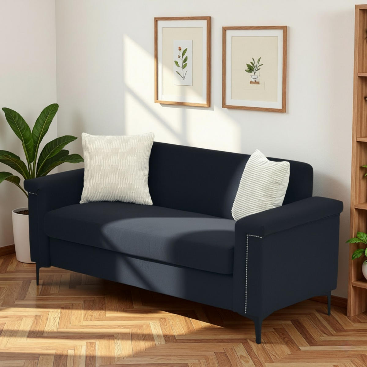 2-SITZER Sofa Massivholzrahmen mit Stoffbezug und Metallfüßen 172/73.5/81.5 cm Schwarz - Schwarz, Textil (73.5/81.5/172cm) - Redom