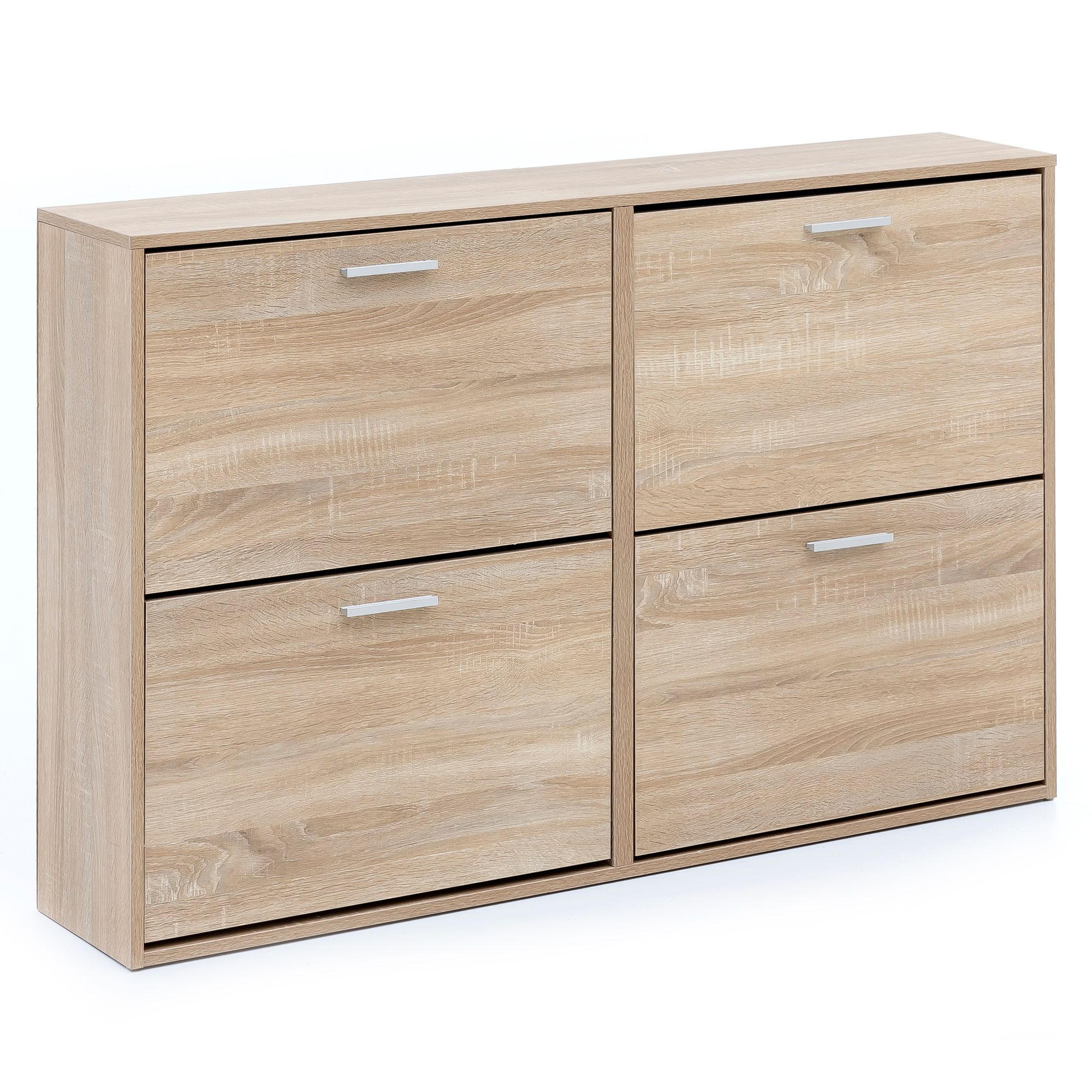 SCHUHSCHRANK Holz mit 4 Klappen und großer Ablage, Beige 120x24x81 cm - Beige, Holz/Metall (120/81/24cm) - KADIMA DESIGN