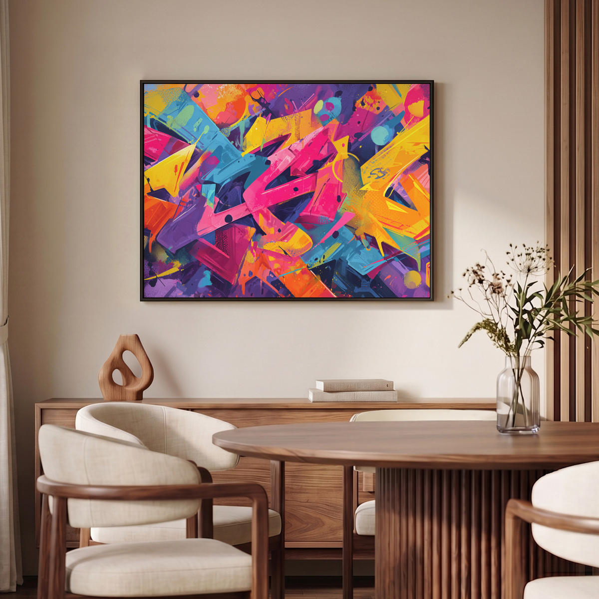 LEINWAND Bilder mit Rahmen - Abstrakt - Formen - Farbenfroh - 100x70 - Magenta, Textil (100/70cm) - MuchoWow