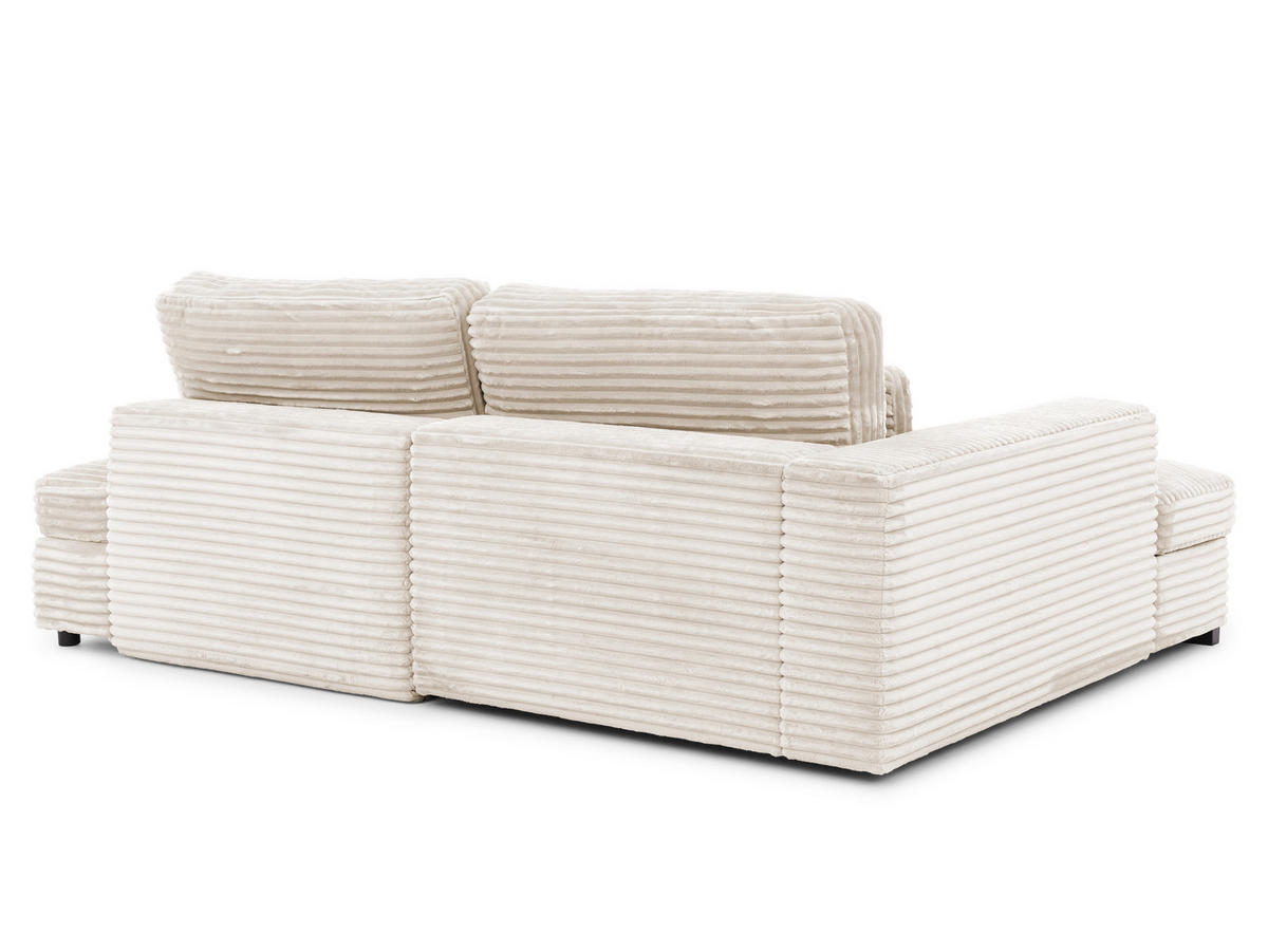 ECKSOFA Wolke mit tiefer Sitzfläche, Schlaffunktion und praktischem Bettkasten aus weichem Creme Cordstoff - Creme/Schwarz, Holz/Kunststoff (162/225cm) - S-Style