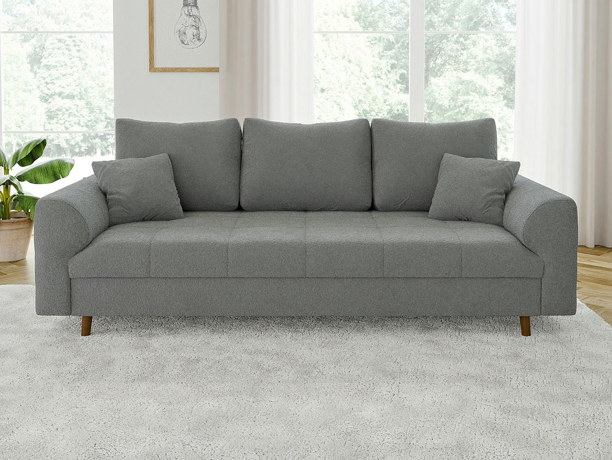 3-SITZER-SOFA Henrik Grau Boucle - Braun/Grau, Holz/Textil (210/81/93cm) - S-Style Möbel