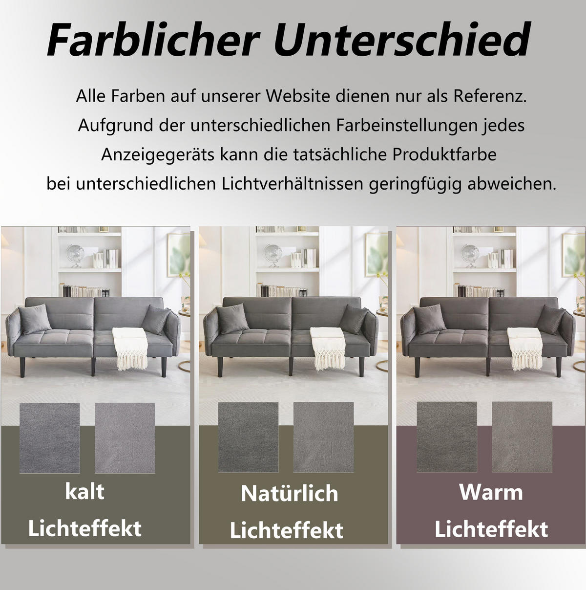 SCHLAFSOFA aus Samt Antikgrau mit verstellbaren Rückenlehnen, klappbaren Armlehnen und Schlaffunktion - Alteiche, Kunststoff (176/76/78cm) - Modfu