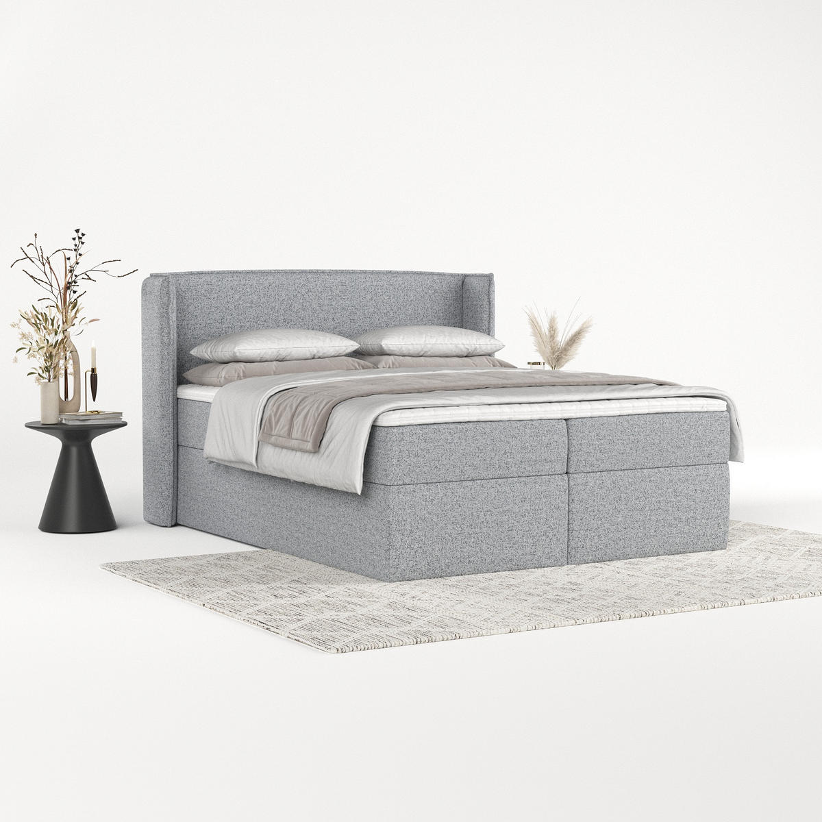 BOXBETT Viva 140/200 cm Grau im Riva Stoff - Schwarz/Grau, Holz/Holzwerkstoff (140/200cm) - AltaBeds