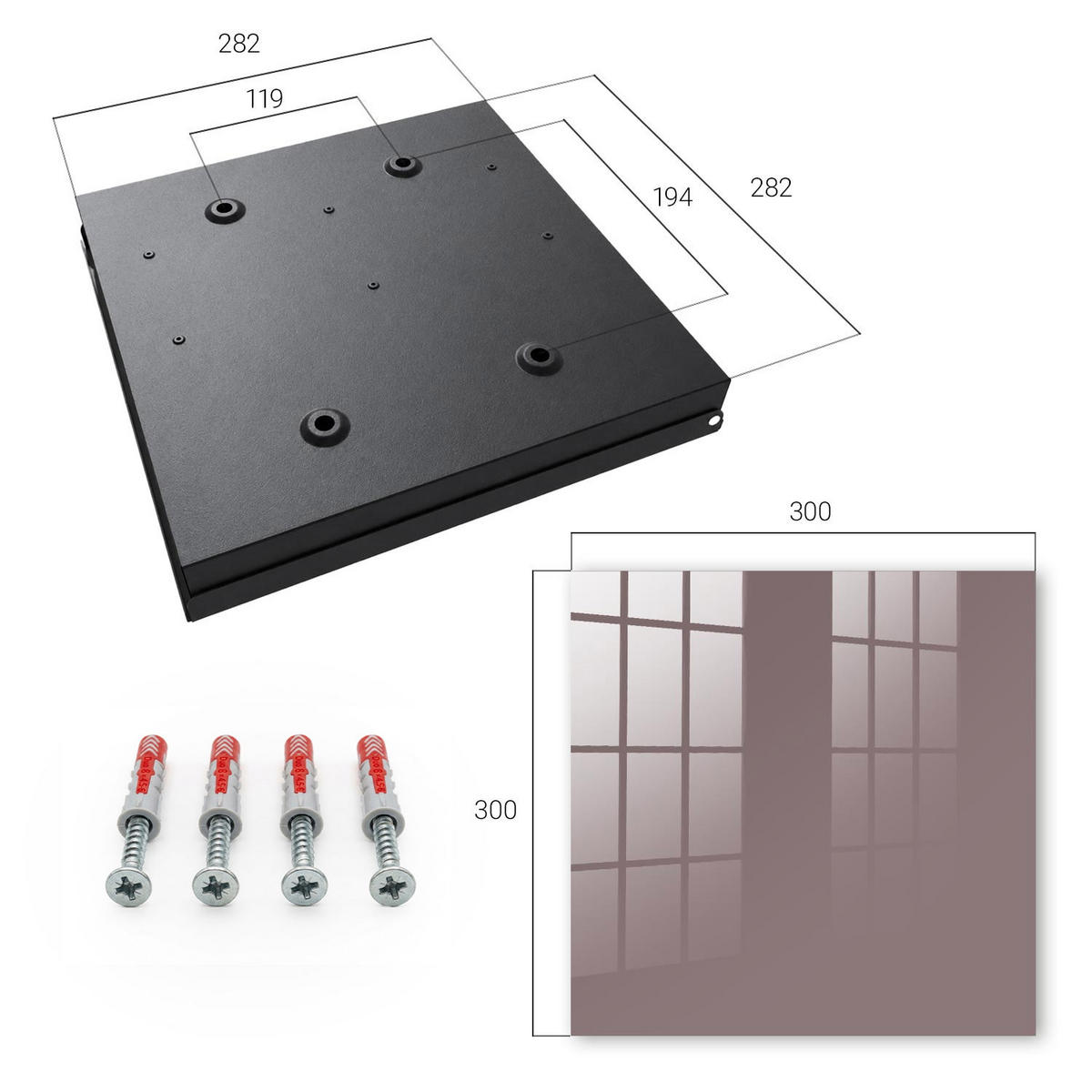 SCHLÜSSELBOX Schwarz 30x30 cm- Türöffnung nach rechts - Aschbraun - Braun, Metall (30/30/5cm) - TULUP