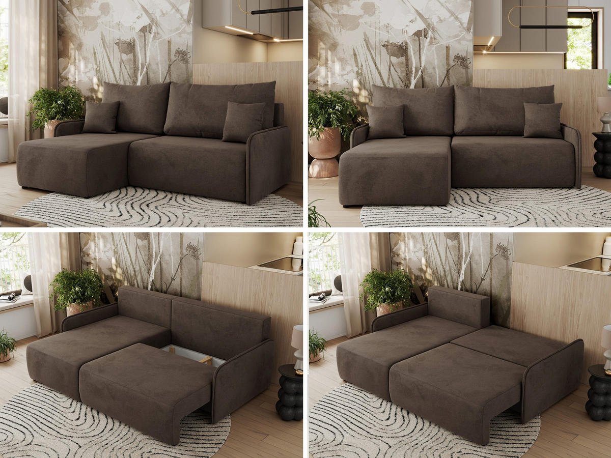 ECKSCHLAFSOFA ARPA L Braun Velvet - links - Schwarz/Braun, Kunststoff/Textil (198/150cm) - MKS