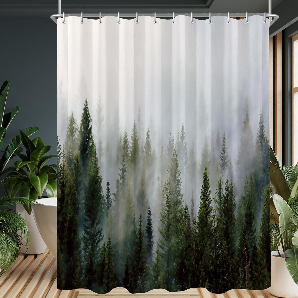 DUSCHVORHANG Nebel Wald 180 x 200 cm Textil Wasserabweisend - Grün, Textil (180/200cm)