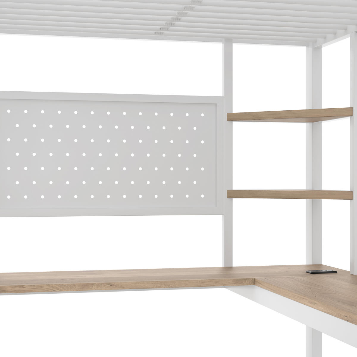 HOCHBETT 90x200cm Weiß Metall Schreibtisch LED-Licht USB-C - Weiß, Metall (90/200cm) - FLIEKS