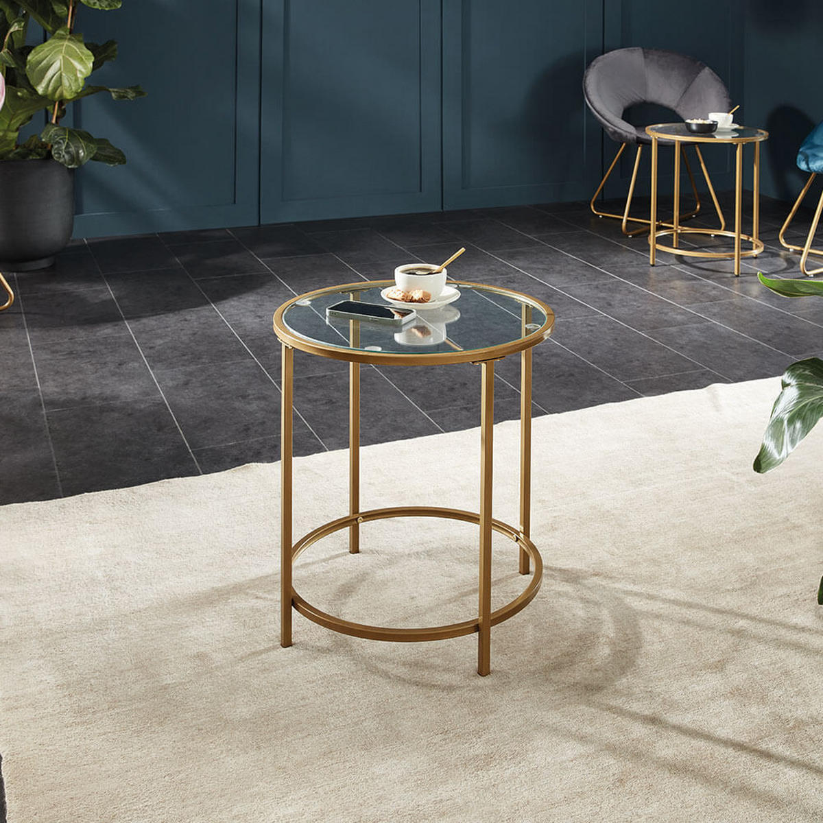 BEISTELLTISCH Glas MASEI - 50 x 50 cm Gold - Goldfarben, Glas/Metall (50/50/55cm) - Home Deluxe