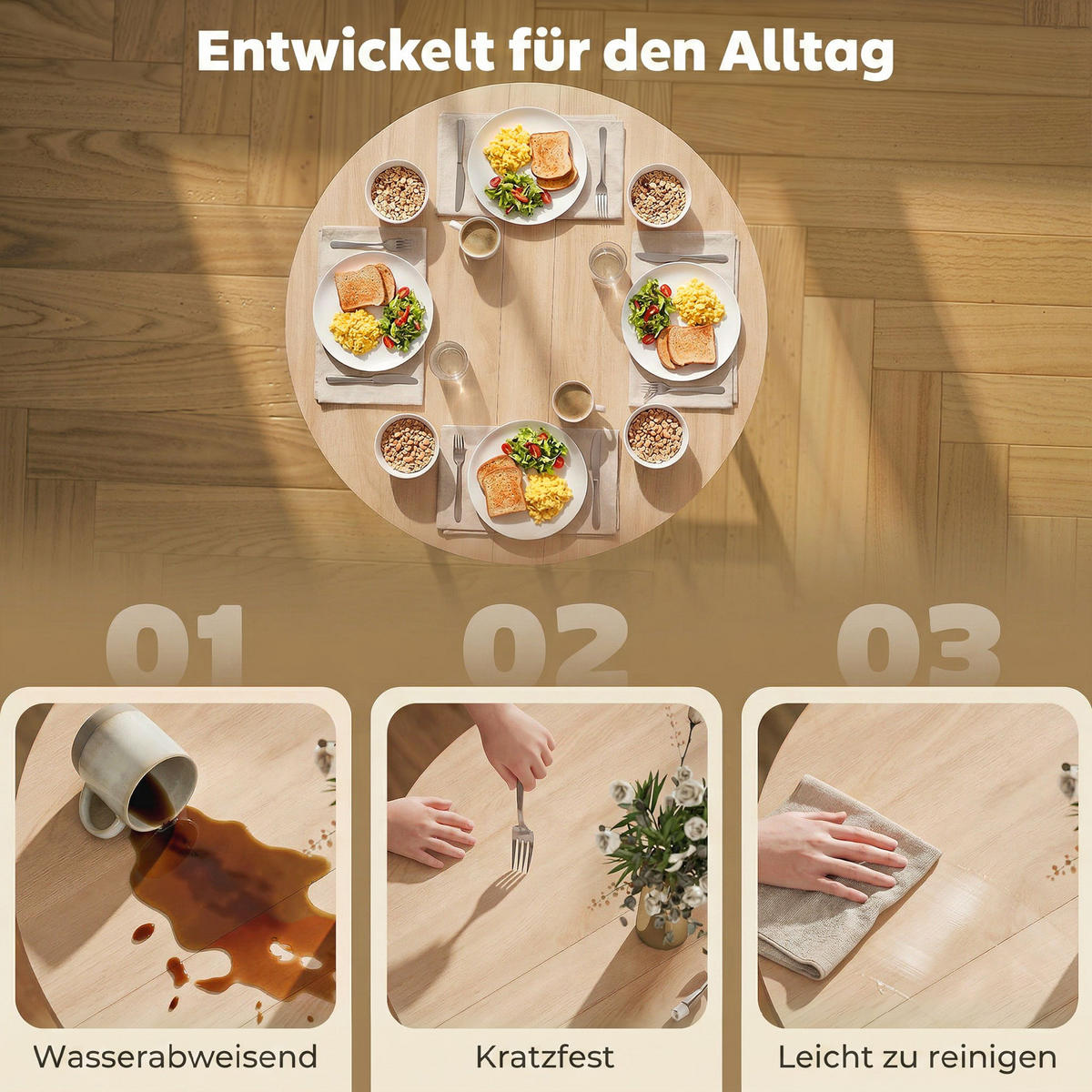 KLAPPBARER-ESSTISCH Spanplatte-Stahl Naturholz - Weiß/Naturfarben, Holzwerkstoff/Metall (80/80/76cm) - HOMCOM