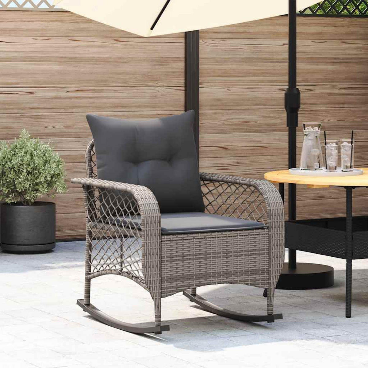 GARTEN-SCHAUKELSTUHL Mit Kissen Grau Poly Rattan - Grau, Kunststoff (75/75/67cm) - vidaXL