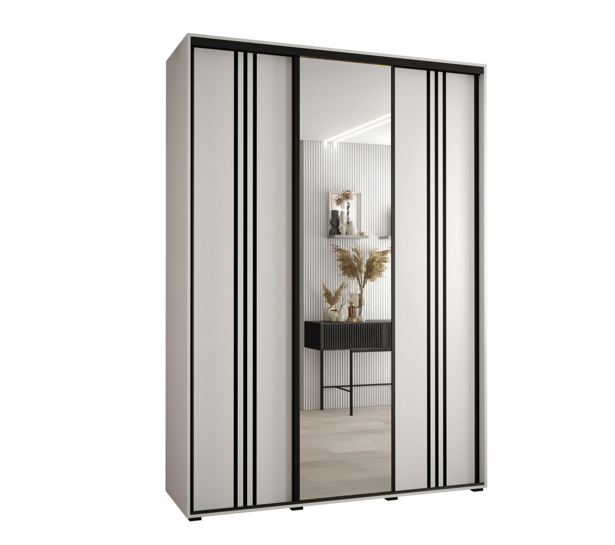 SCHWEBETÜRENSCHRANK 235,2/180/60 3-türig - Schwarz/Weiß, Holz/Metall (180/235/60cm) - Abiks Möbel