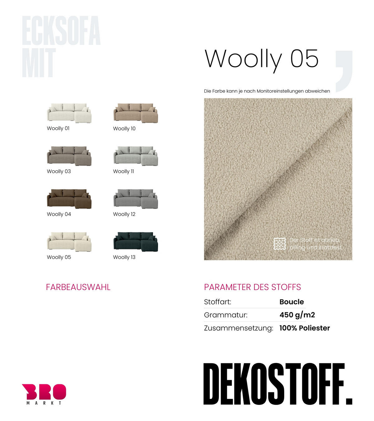 ECKSOFA Malen mit Schlaffunktion Beige Bouclé - Creme, Textil (215/141cm) - Bromarkt