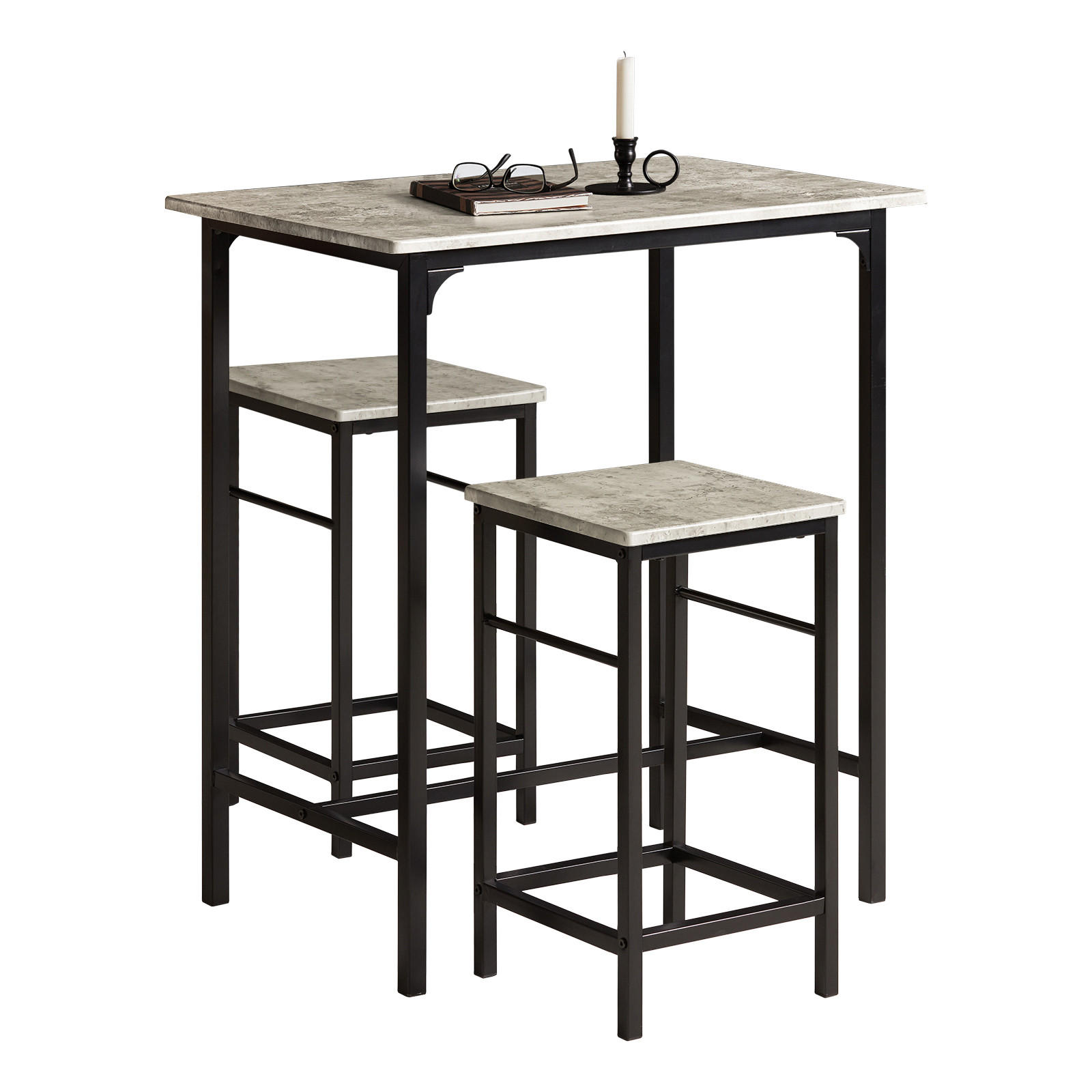 BARTISCH + 2 x BARHOCKER - Grau, Holzwerkstoff (80/88/50cm) - SoBuy