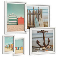 BILDER SET 5er Set - 50x50 cm & 20x30 cm & 40x60 cm Weißer Rahmen - Bunte Häuser, Strand, Sonne - Weiß, Kunststoff (40/60cm) - TULUP