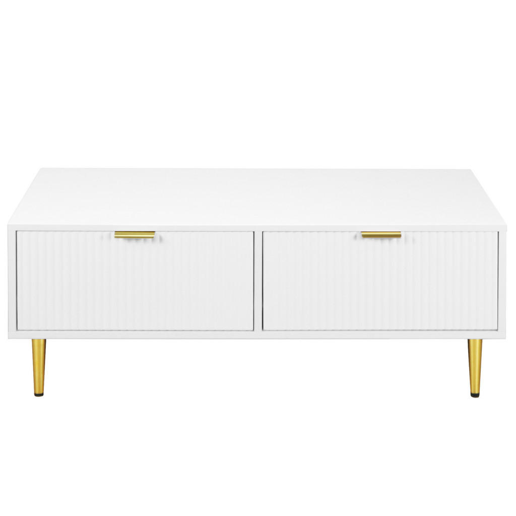 OKWISH KONFERENČNÍ stolek 100/50/40 cm bílý z MDF se 2 zásuvkami a kovovými nohami
