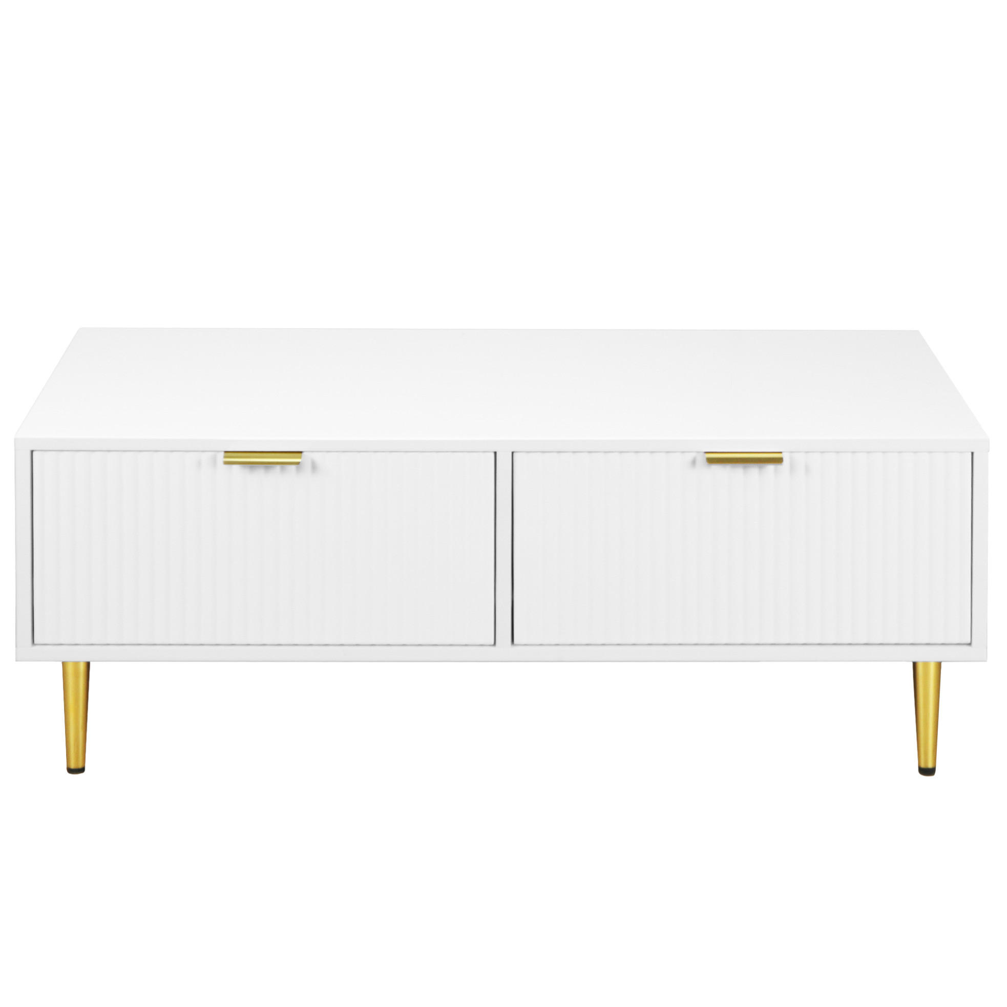 COUCHTISCH 100/50/40 cm Weiß/Gold aus MDF mit 2 Schubladen - Weiß, Holzwerkstoff (100/50/40cm) - OKWISH