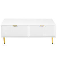 COUCHTISCH 100/50/40 cm Weiß/Gold aus MDF mit 2 Schubladen - Weiß, Holzwerkstoff (100/50/40cm) - OKWISH