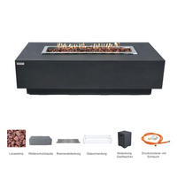 FEUERTISCH Granville Gasfeuerstelle aus GF-Beton - 4-tlg. Set inkl. Glasumrandung, Brennerabdeckung und Gasflaschen-Abdeckung - Dunkelgrau, Naturmaterialien (70/43/152cm) - Elementi