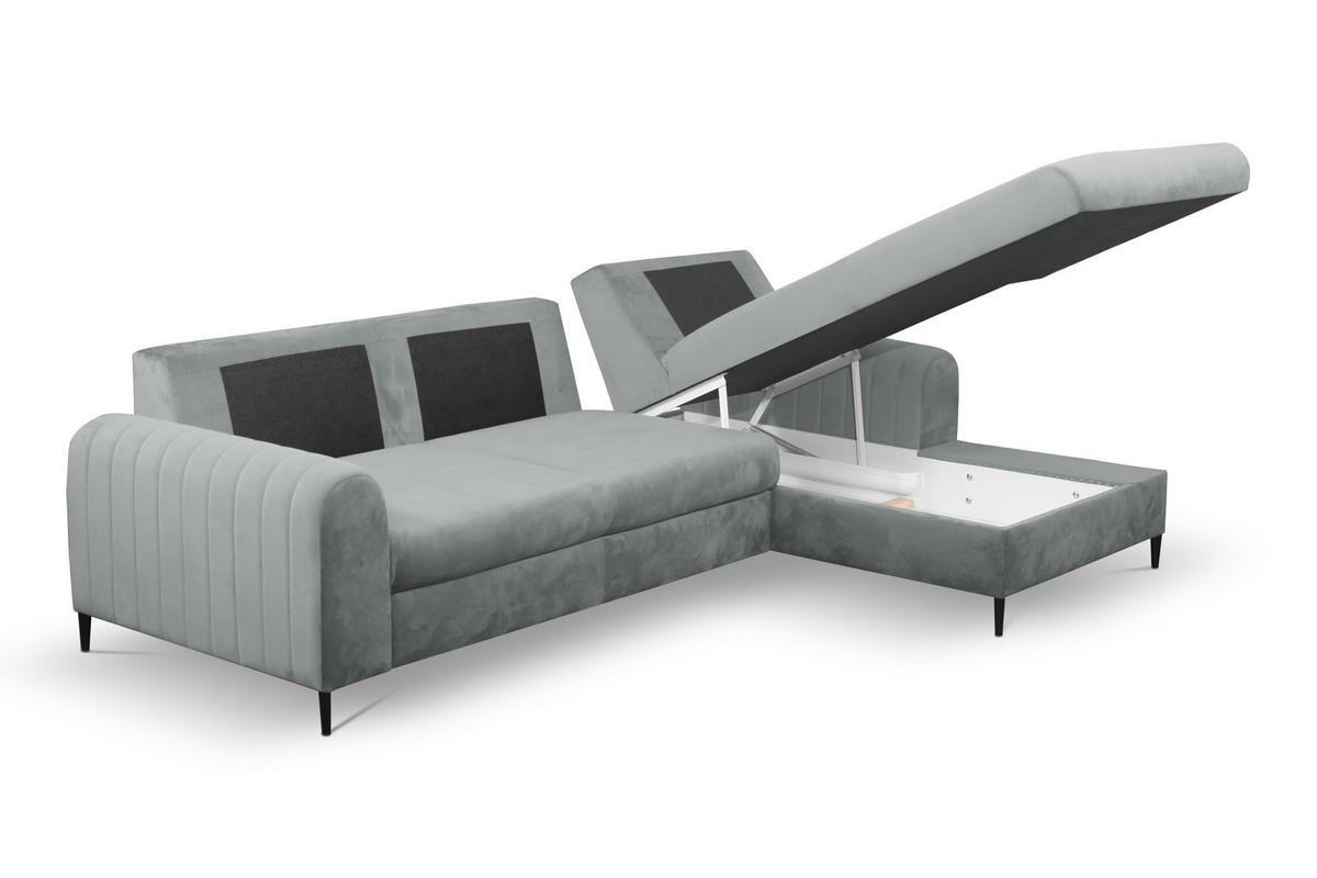 ECKSOFA VERONA R-S Grau Velours-Stoff mit Schlaffunktion - Grau, Holz (251/164cm) - MASSENO
