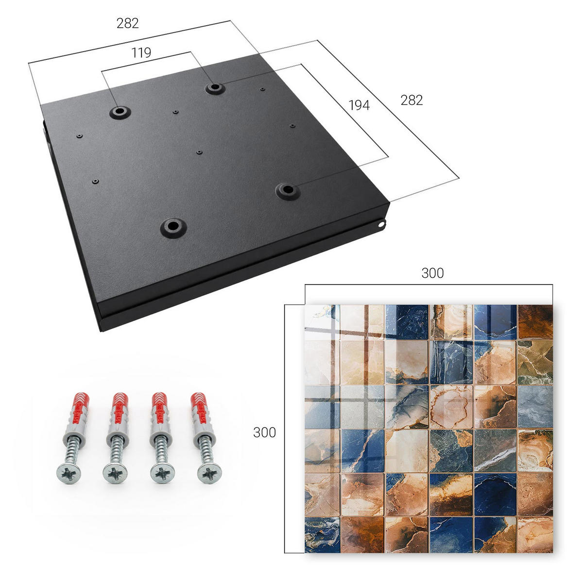 SCHLÜSSELBOX Schwarz 30x30 cm- Türöffnung nach rechts - Marmormosaik - Braun, Metall (30/30/5cm) - TULUP