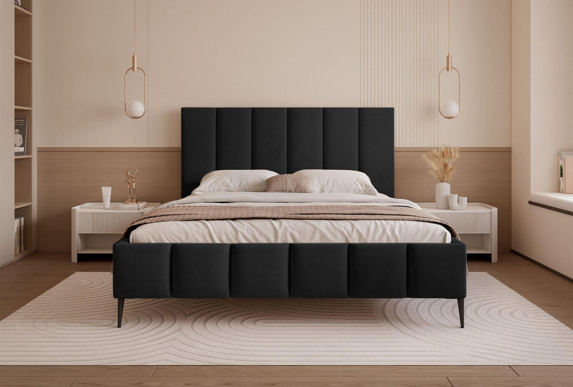 POLSTERBETT Sarafino Schwarz Samt 160x200 cm - Schwarz, Textil/Metall (160/200cm) - Selsey