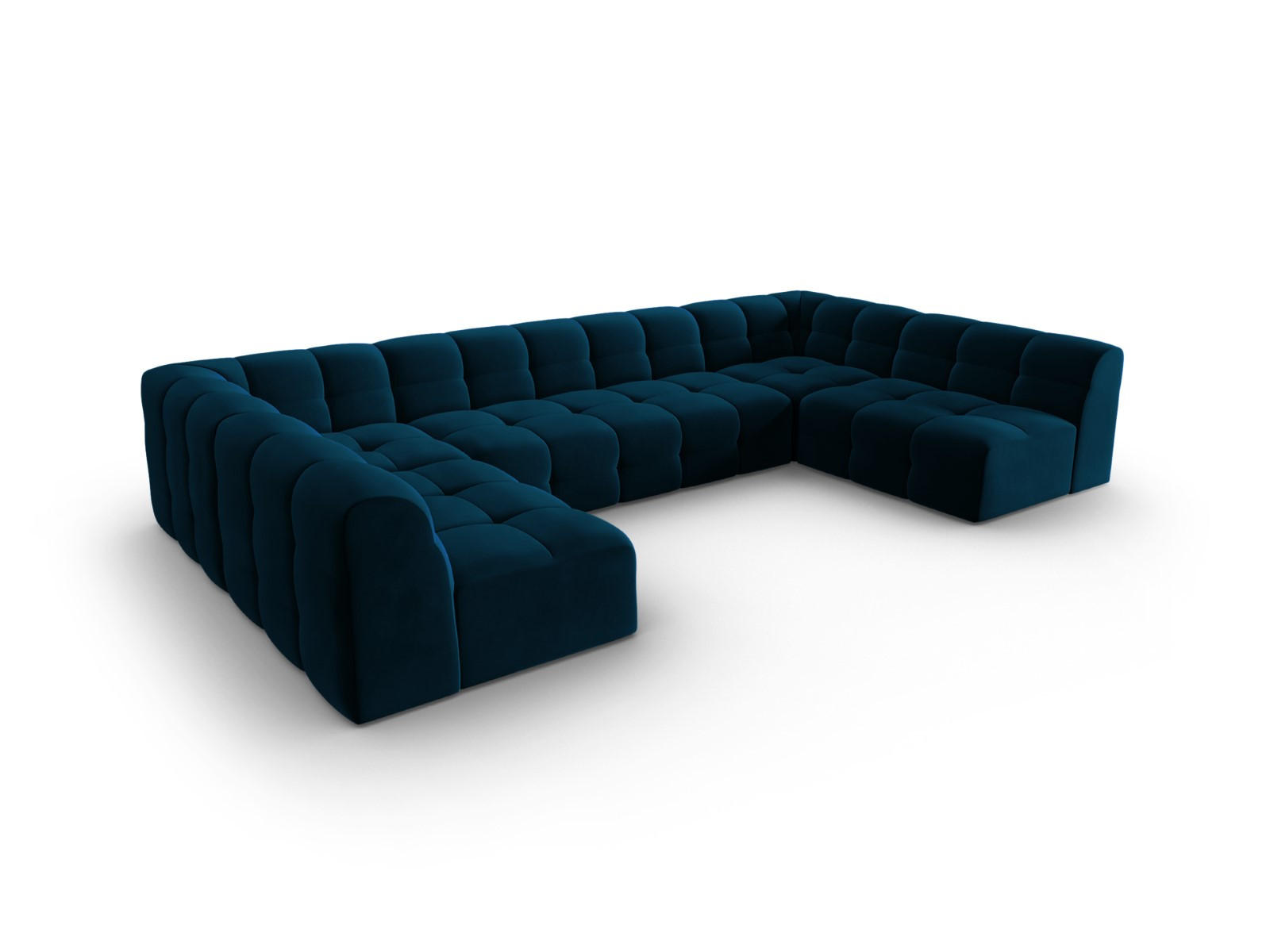 PANORAMASOFA Kendal aus Samt marineblau 7 Sitzplätze - Blau, Textil (203/79/372cm) - Micadoni