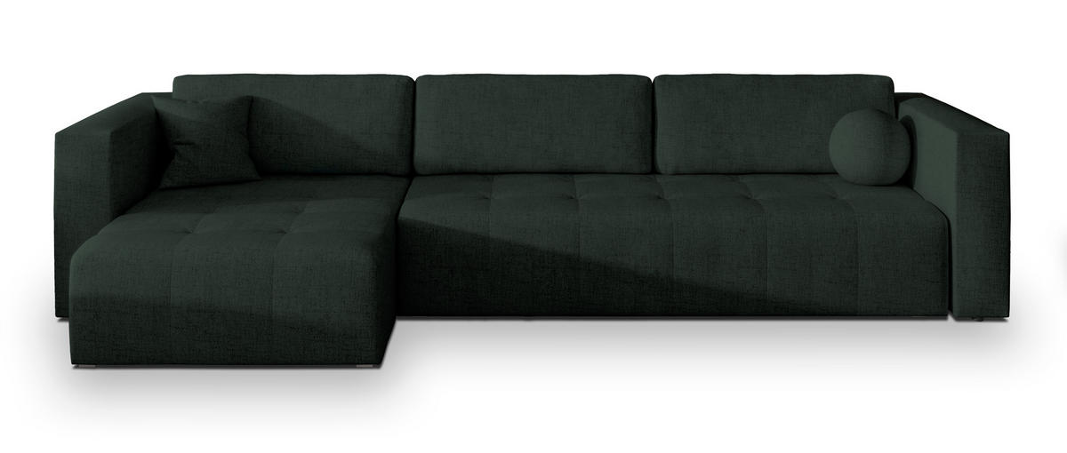 ECKSOFA OLVERA Grün Geflochtener Stoff mit Schlaffunktion - Grün, Holz (347/148cm) - MASSENO