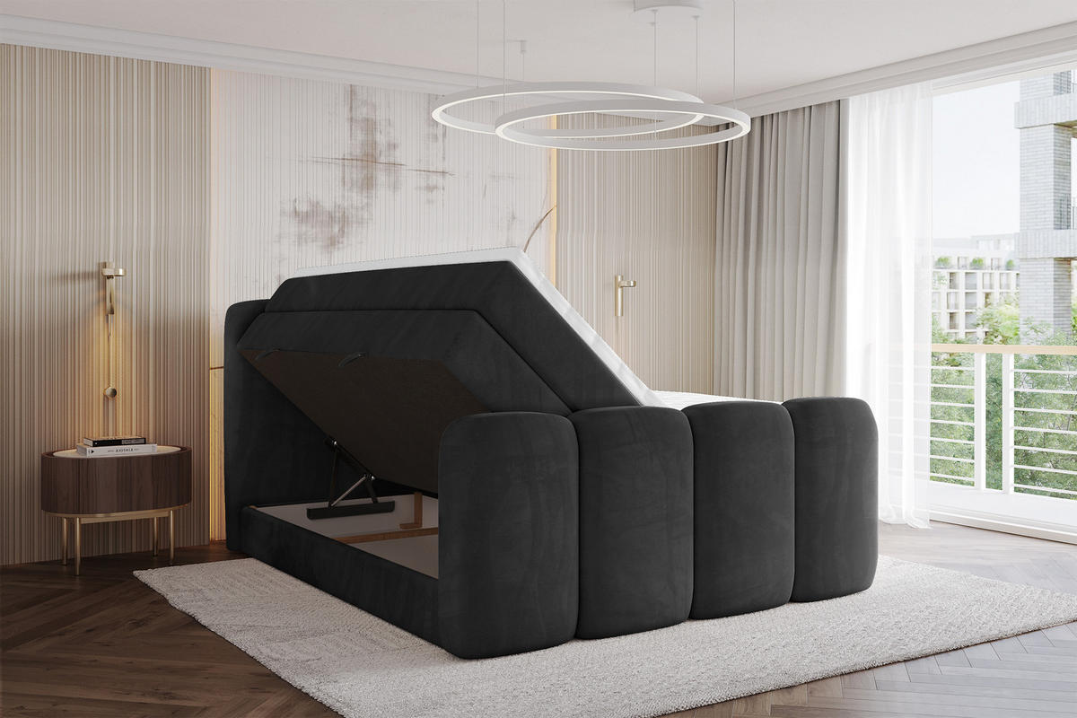BOXBETT mit Matratze H3|H4 - NINA-Z KING - 160x200 cm - Schwarz - Schwarz Hochglanz, Holzwerkstoff (160/200cm) - ALTDECOR