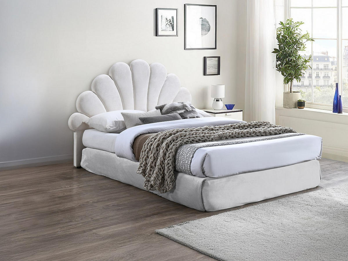 BETTKOPFTEIL - 2 Personen - Samt, Stoff - Weiß - Weiß, Textil (187/114.5/8cm) - Vente-Unique