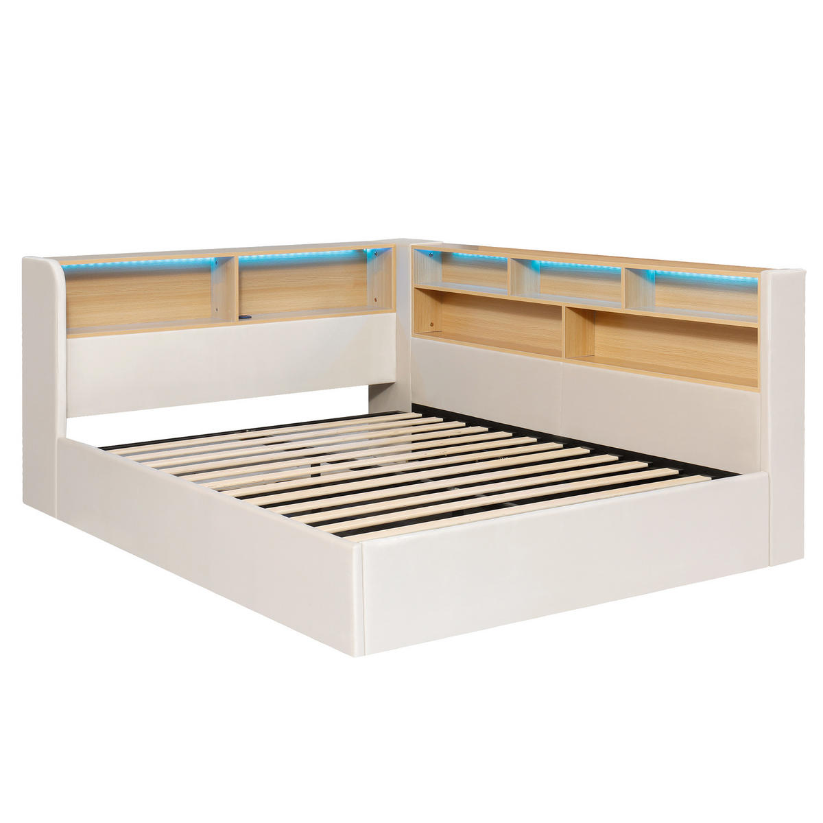 POLSTERBETT 140/190 cm in Beige Samt mit Bettkasten, LED, USB und Type-C - Beige, Holzwerkstoff/Textil (140/190cm) - CHICFURN