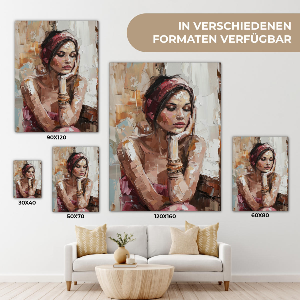 LEINWANDBILD Frau - Lackierung - Porträt - Modern 30x40 cm - Altrosa, Textil (30/40cm) - MuchoWow