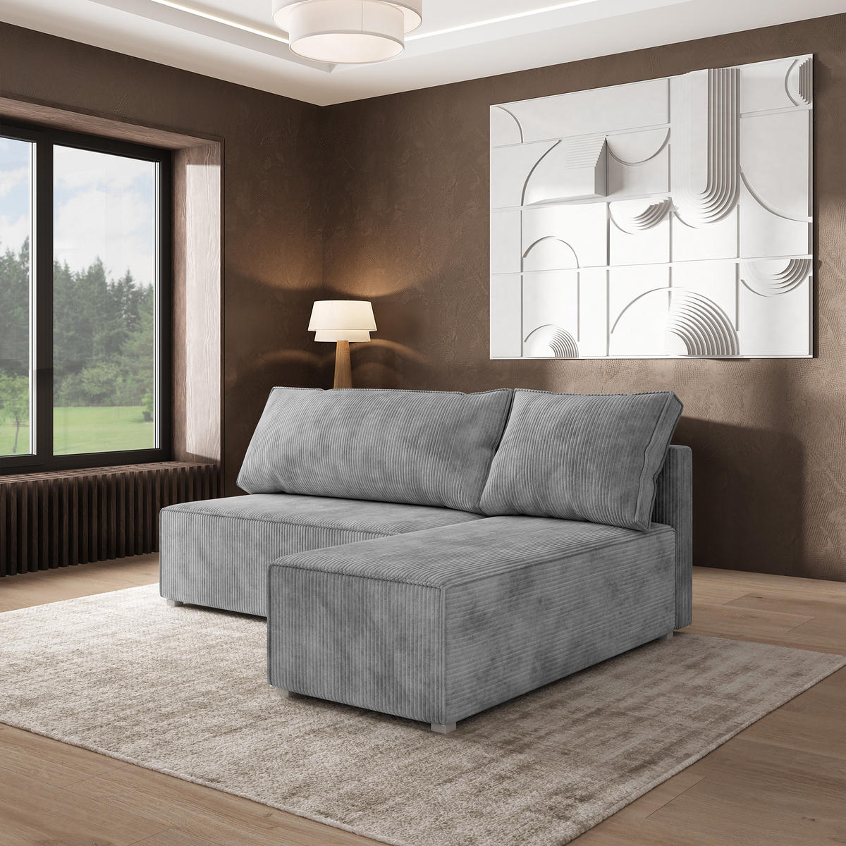 ROHOVÁ SEDAČKA BRISO světle šedá - šedá/světle šedá, dřevo/textil (200/140cm) - MASSENO