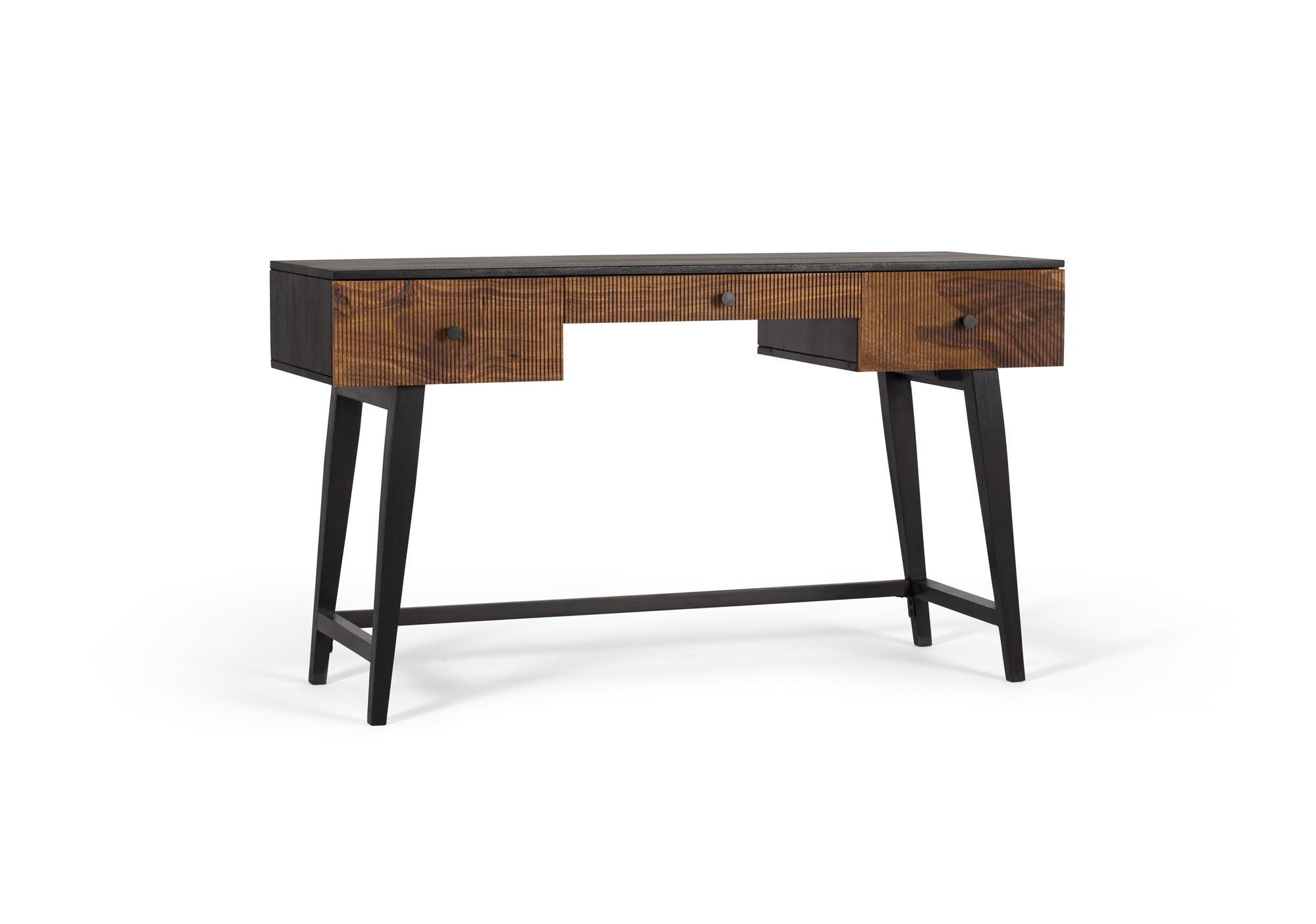 SCHREIBTISCH aus Palisanderholz mit braunen Metallbeinen - Schwarz, Holz (132/50/76cm) - Giner y Colomer