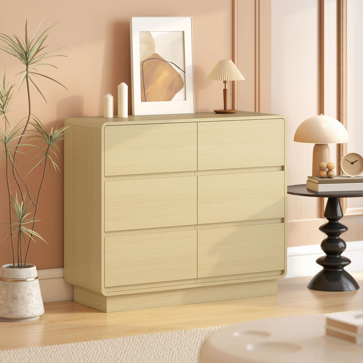 SIDEBOARD, Kommode mit 6 Schubladen, 100 cm Aufbewahrungsschrank Beistellschrank - Naturfarben, Holzwerkstoff (38/86/100cm) - HOMCOM