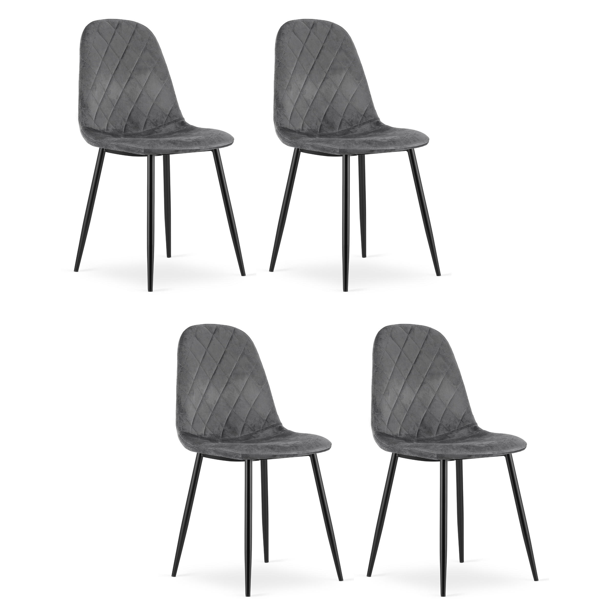 STUHL PIENZA 4-er Set, Grau, mit Samtstoff gepolstert - Anthrazit, Textil/Metall (45/88/51cm) - Komodee