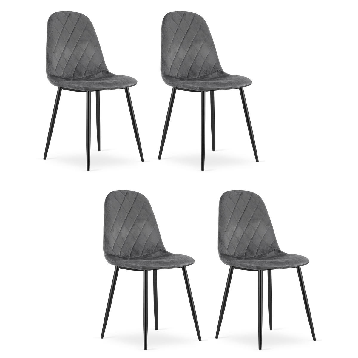 STUHL PIENZA 4-er Set, Grau, mit Samtstoff gepolstert - Anthrazit, Textil/Metall (45/88/51cm) - Komodee