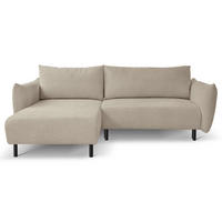 ECKSOFA UNO Beige Plüsch-Stoff mit Schlaffunktion - Beige, Holz (257/171cm) - MASSENO