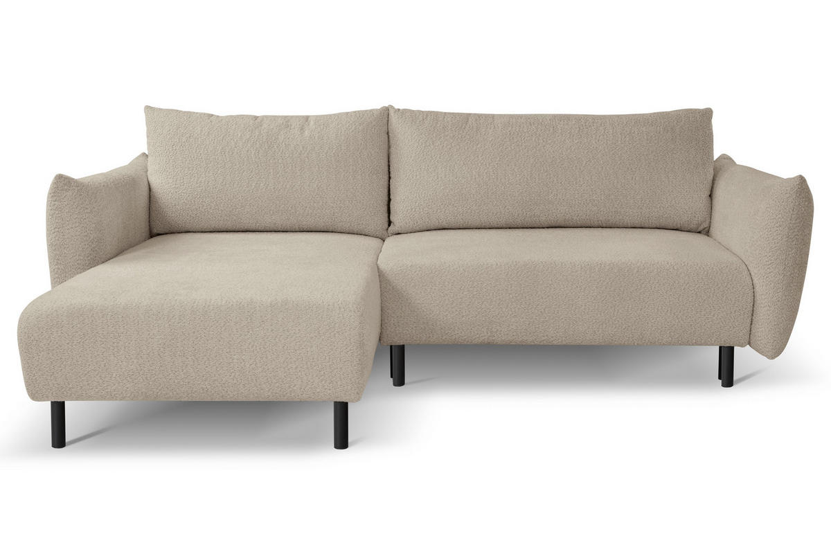 ECKSOFA UNO Beige Plüsch-Stoff mit Schlaffunktion - Beige, Holz (257/171cm) - MASSENO