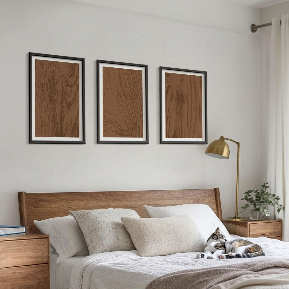 BILDER SET 3er Set - 40x60 cm Schwarzer Rahmen - Holzstruktur, Rinde, Minimalismus - Schwarz, Kunststoff (40/60cm) - TULUP
