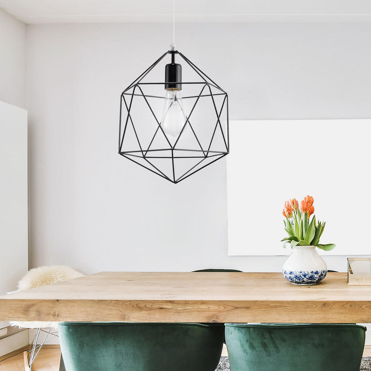 HÄNGELEUCHTE Stahl Schwarz Gitteroptik - Schwarz, Metall (25/25/100cm)