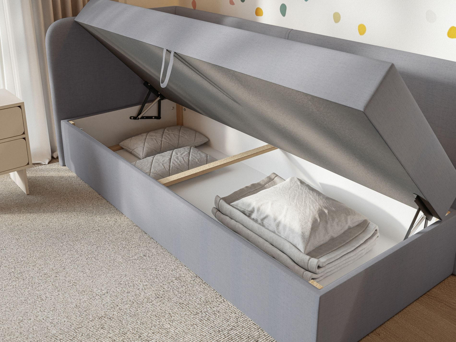 JUGENDBETT Calmmo Hellgrau mit Chenille-Bezug, Kopfteil links - Hellgrau, Textil (90/200cm) - Selsey