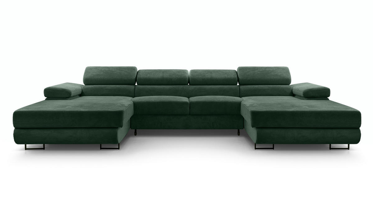 WOHNLANDSCHAFT Arborio Dunkelgrün 352/202/90 cm mit Schlaffunktion - Dunkelgrün/Schwarz, Textil/Metall (352/90/202cm) - AX Living