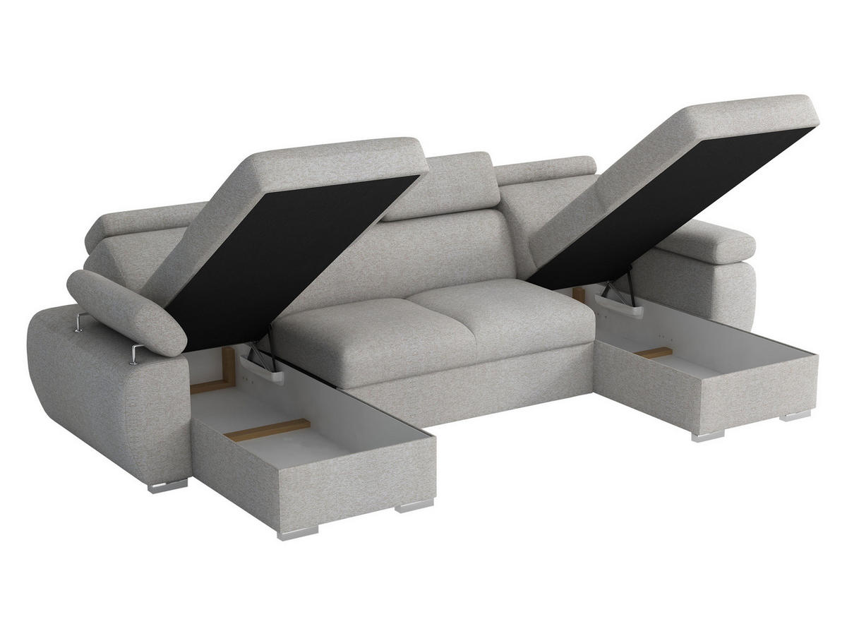 WOHNLANDSCHAFT Plaza U - Silberfarben/Creme, Holz/Kunststoff (323/85/170cm) - MIRJAN24