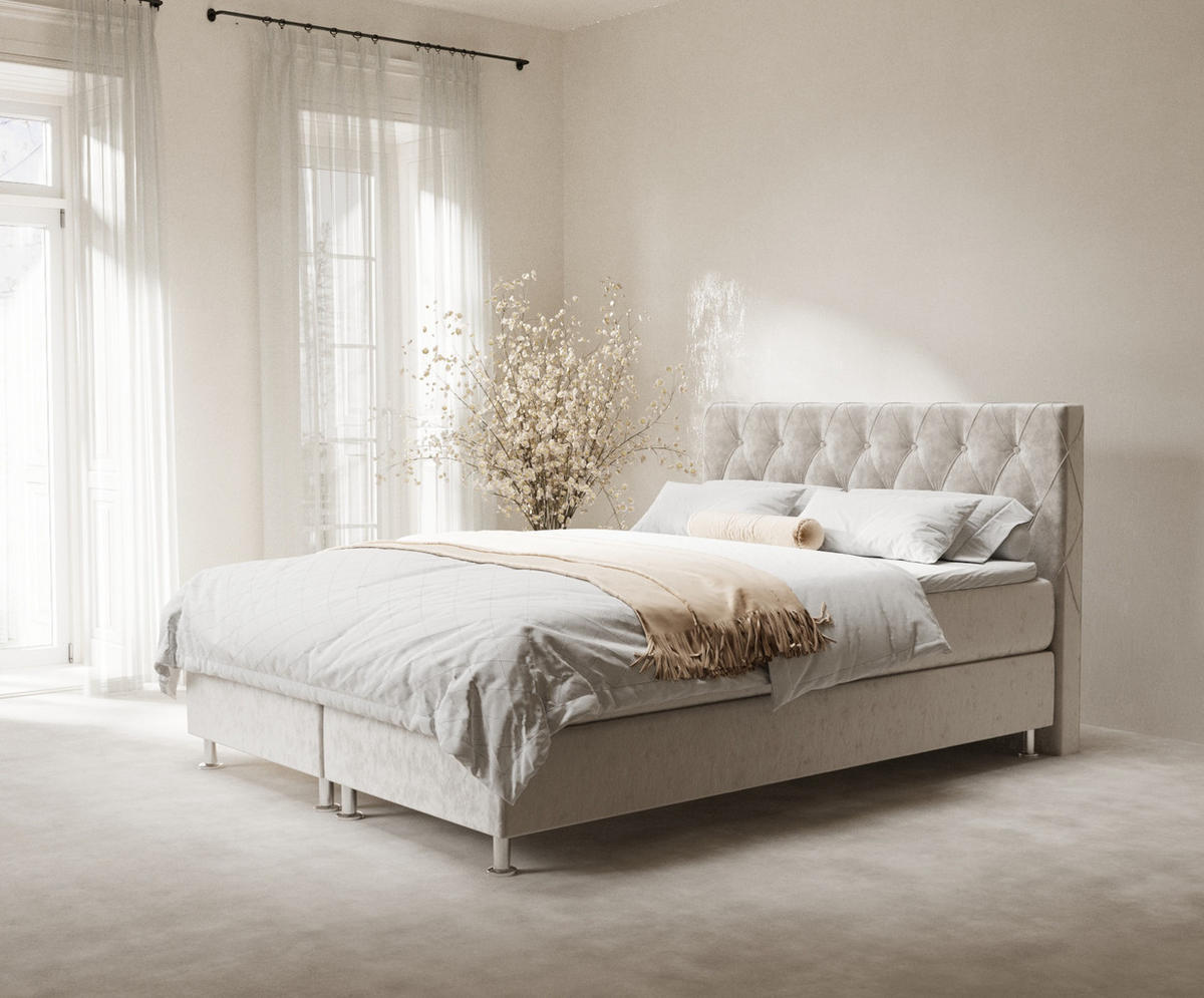 BOXSPRINGBETT Otus Ecru 140/200 cm mit Latex-Topper - Ecru/Silberfarben, Holz/Holzwerkstoff (140/200cm) - Maison de Reve