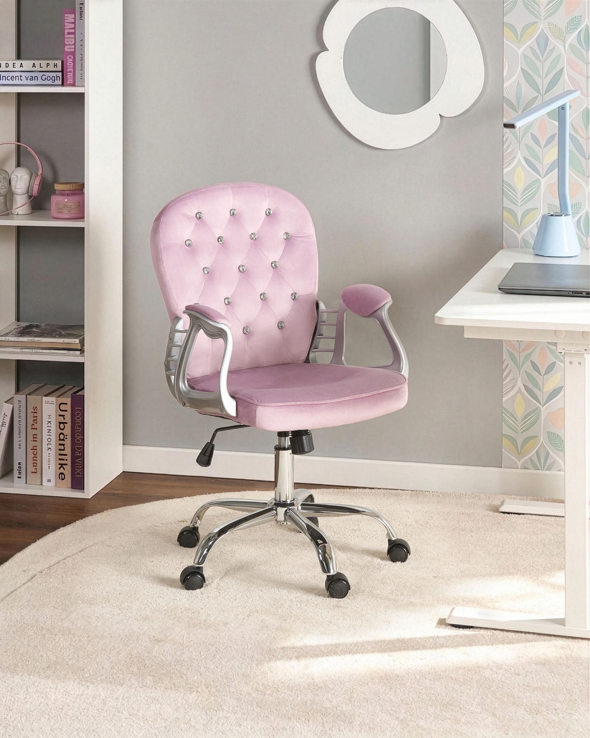 SCHREIBTISCHSTUHL Samtstoff Hellviolett Princess - Violett, Textil (58/93/58cm) - Beliani