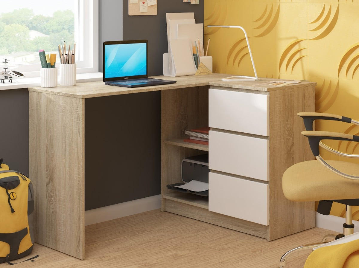 SCHREIBTISCH Eiche Sonoma, Weiß 77/124/85 - Weiß, Holzwerkstoff (85/124/77cm) - RAUMHIRSCH FURNITURE