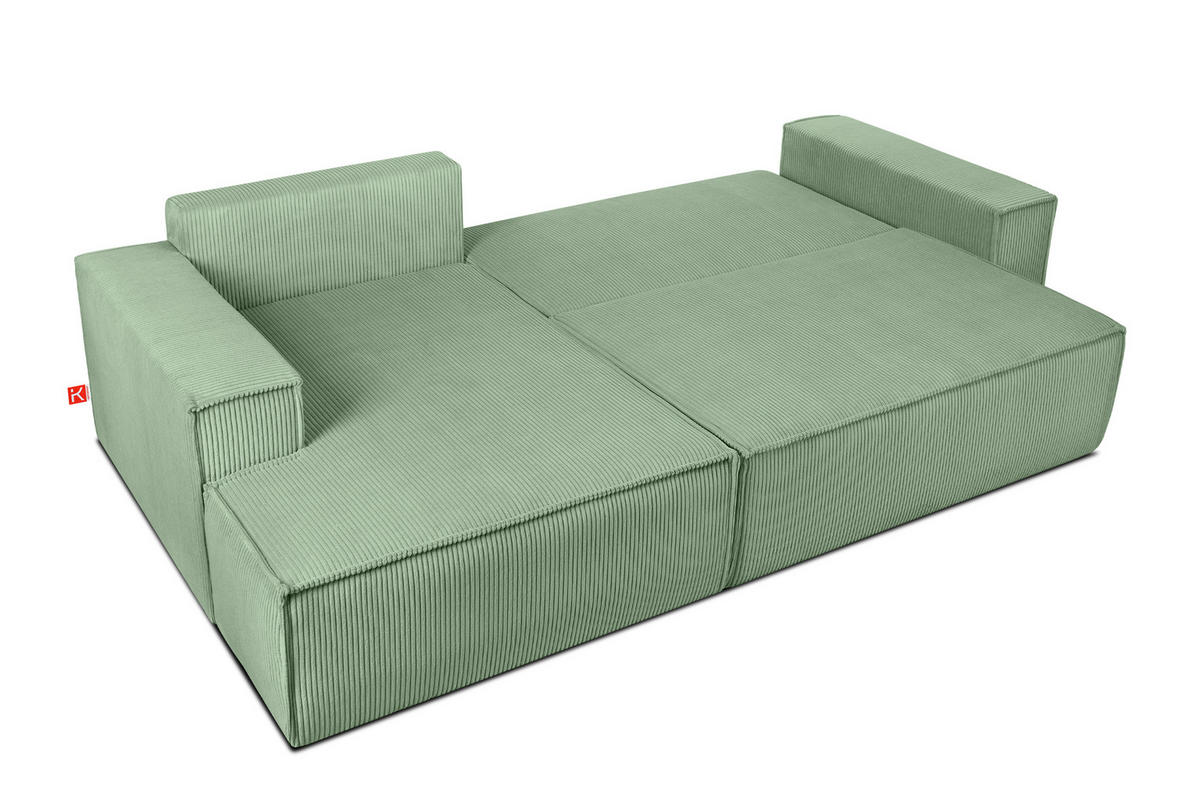 ECKSCHLAFSOFA-LINKS NAPI in Pet Friendly Cord-Stoff, mintfarben - Schwarz/Mintgrün, Textil (262/148cm) - KONSIMO®